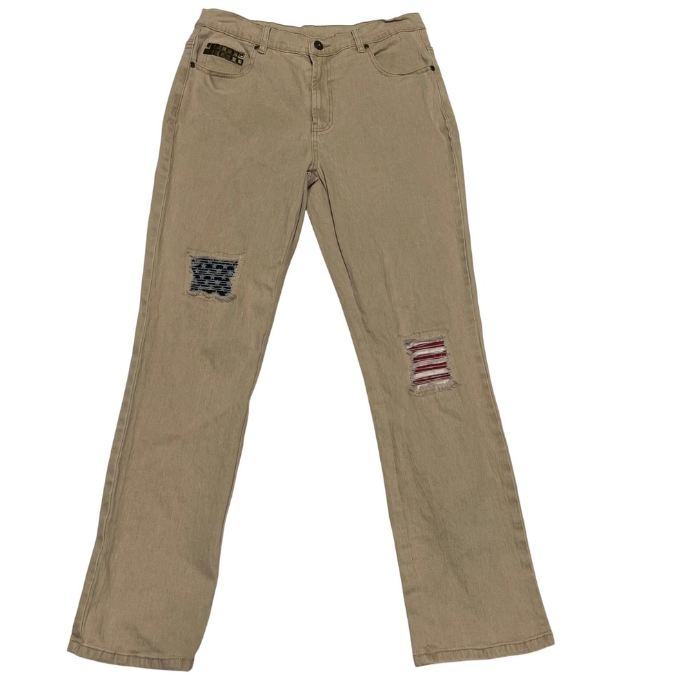 DG2 Diane Gilman Tan Khaki Straight Leg American Distressed Jeans Size 8